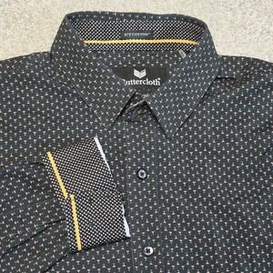 Buttercloth Icy Cotton Stretch Shirt L Green Cocktail Print Regular Fit Flip Cuf